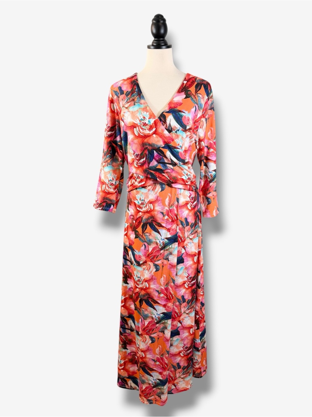 Soft Surroundings Always Lovely Fanfare Floral Faux Wrap Maxi Dress Size L